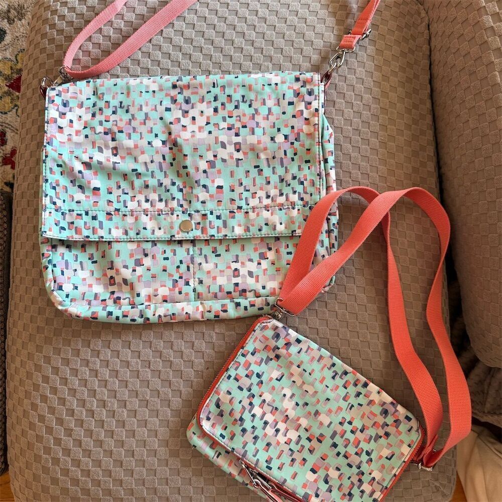 Fossil Multicolor Geometric Polyester Messenger Bag Crossbody Set